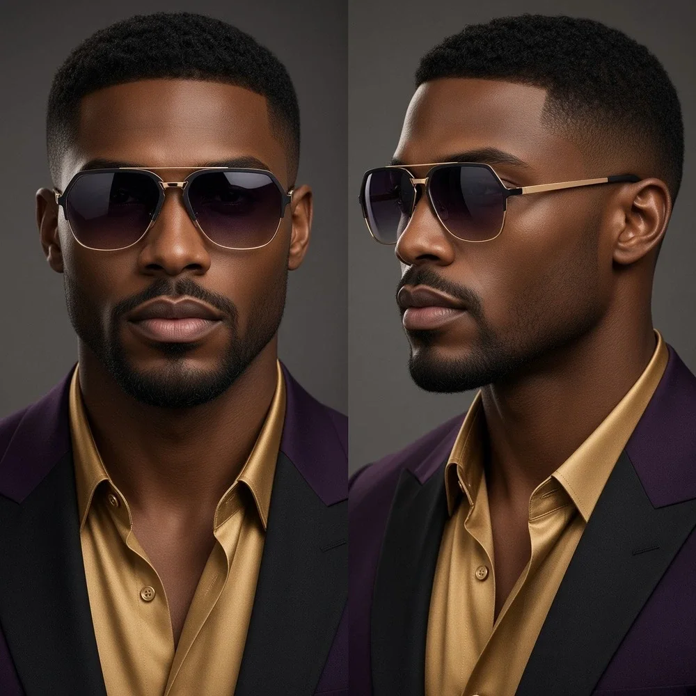 Navigator Hexagon Retro Luxury Sunglasses Men Designer Style Summer Round Shape